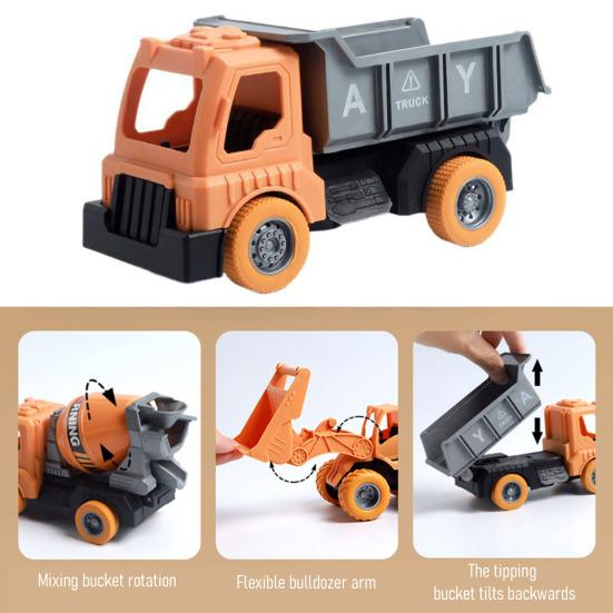 1/4 Stück Kinder Baufahrzeug Spielzeug Trägheitsantrieb Bewegliche Gelenke Ingenieurfahrzeug Kleinkinder Lernbagger Bulldozer Kipplaster Mischwagen