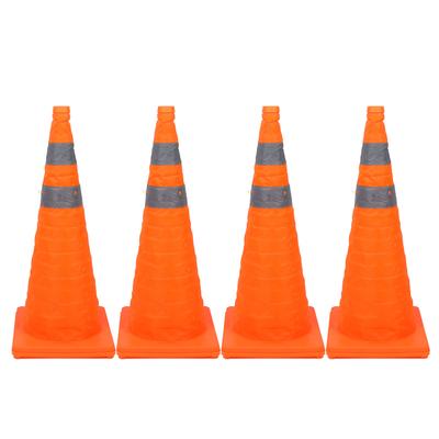 4 Pcs Foldable Traffic Cone 28 Inch Orange Safety Cone with 360 Degree Reflective Strip for Parking
