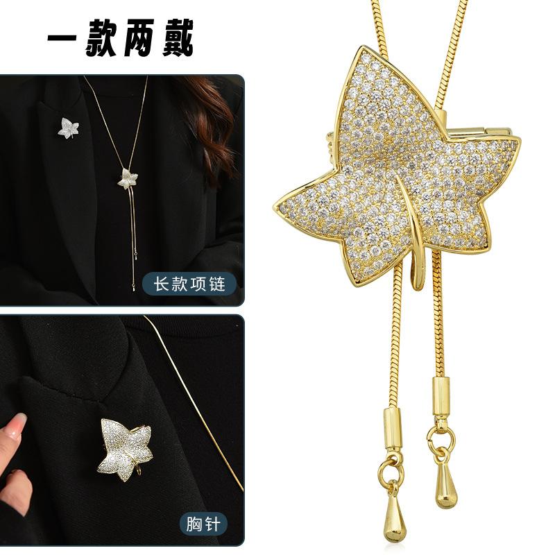 Suijue Pearl Sweater Chain Two Wear Crystal Flower Long Necklace Titanium Steel National Style Two Wear Function