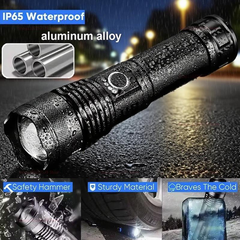 Ultra-high Power Rechargeable Tactical Flashlight Zoomable Aluminum Alloy Torch Outdoor Camping Fishing Hunting Emergency Gear