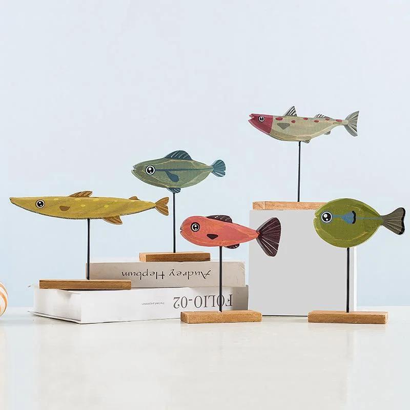 Vintage Vintage Wooden Fish Ornaments Home Decoration Props Bedrooms Living Rooms Tabletops Counters Solid Wood Decorations