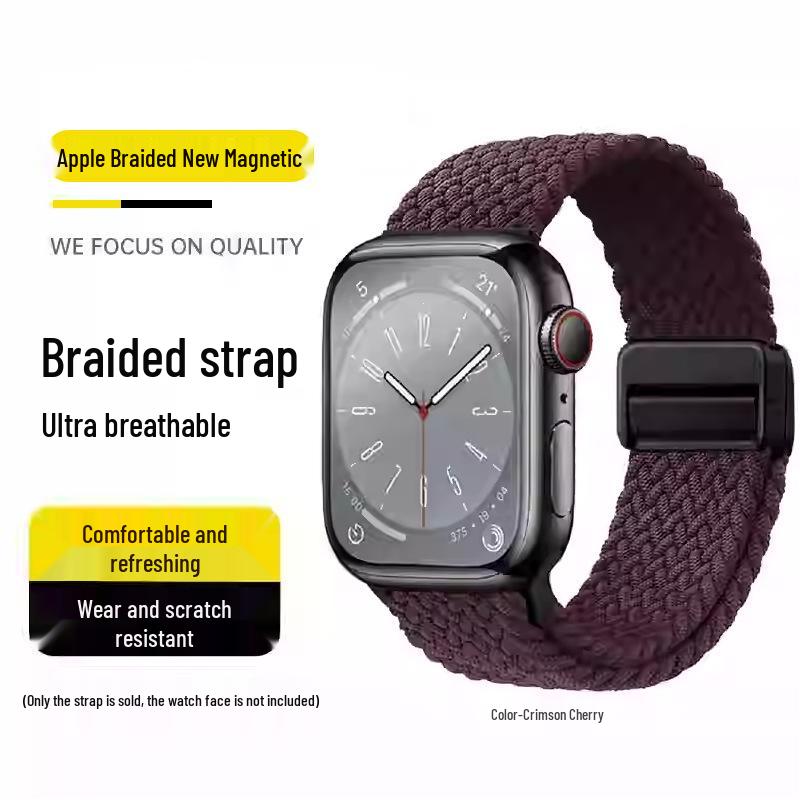 Kompatibles elastisches geflochtenes Magnetarmband aus Nylon für Apple Watch 4, 5, 6 & iWatch 7, 8, 9