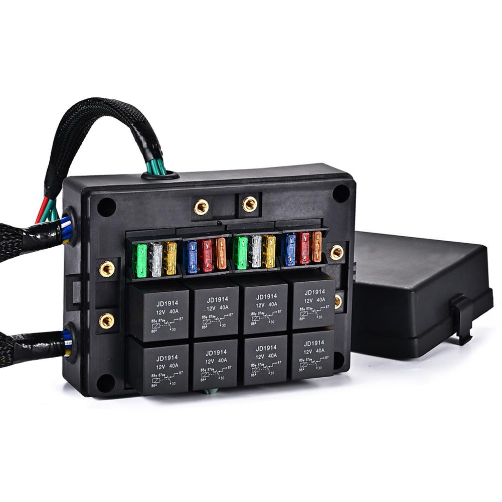

12V Автомобильный блок реле и предохранителей Три предварительно подключенных блока предохранителей и реле с 15 плоскими предохранителями 5-30А 8 шт. 4-контактных реле 40А