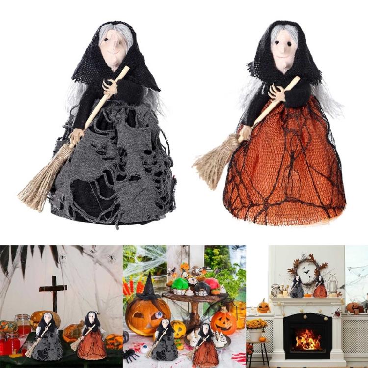 Haunting Halloween Decorative Witch Broom Personalized Fabric and Wood Witch Broom Sculpture for Halloween Celebration
