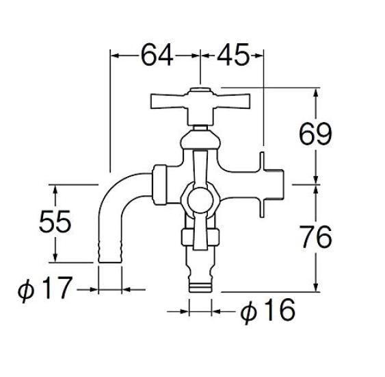 Empresa SANEI Sanei Faucet Manufacturing Grifo horizontal para tamaño nominal Agua Plata (nombre anterior Co., Ltd.) (Sanei) Riego bidireccional, 13,