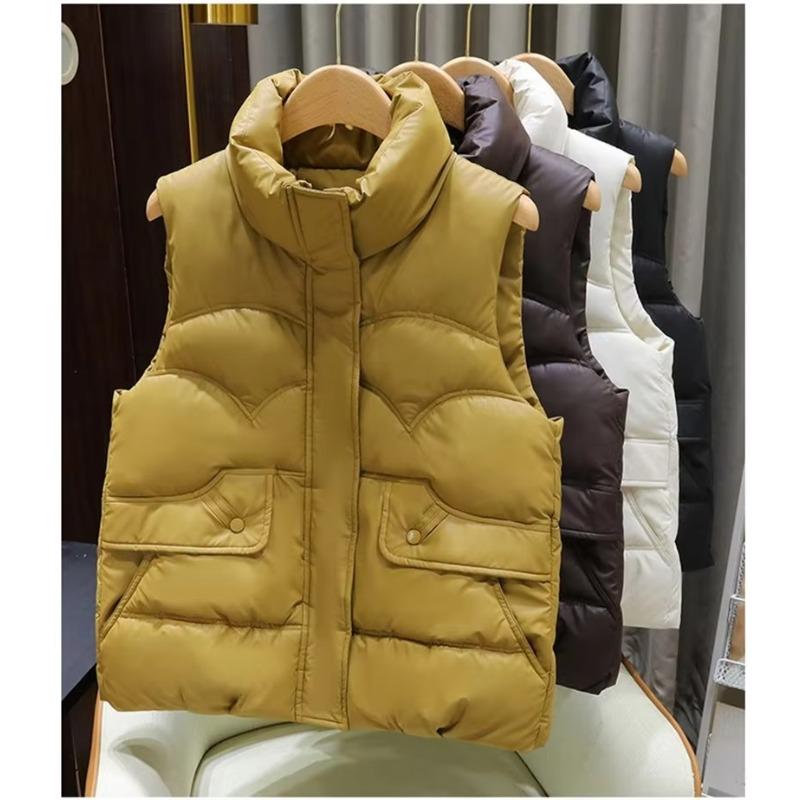 Down Vest Women Autumn Winter Fashion Stand Collar All-Match Warm Sleeveless Waistcoat Jacket Ladies