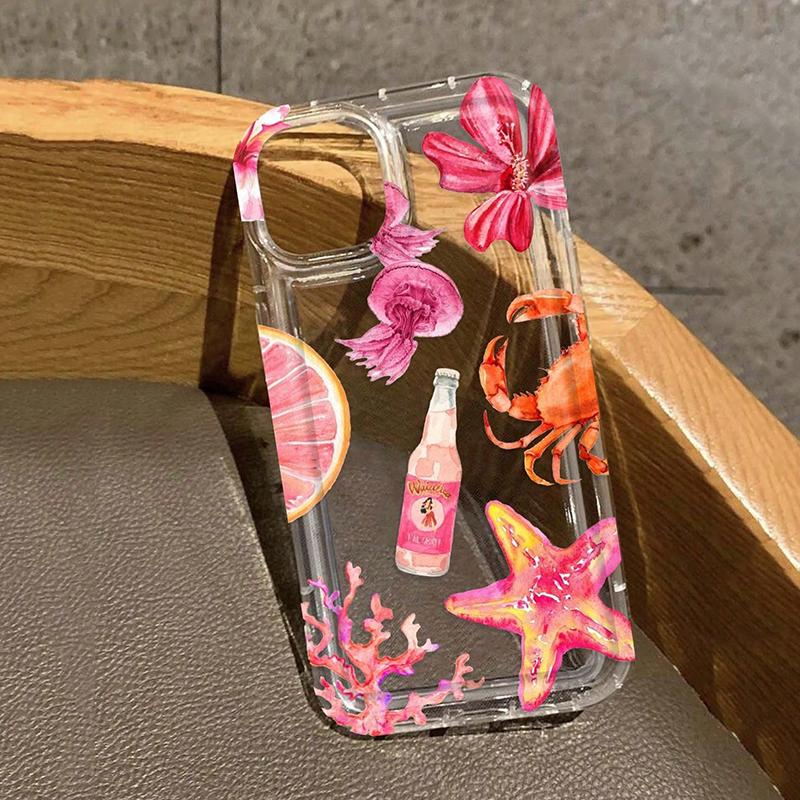 Coque de téléphone Design Fleur Tropicale & Animaux Marins Pour iPhone17 Air 16 16e 15 13 12 11 ProMax Pro Plus Anti-Choc Carcasa Cover