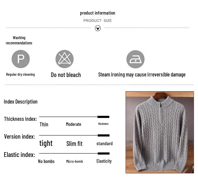Men's Cashmere Pullover Sweater - 2022 Autumn/Winter, Loose Fit, Half High Neck, Plus Size, Solid Color Knitwear