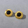 Vintage Copper Plated 18K Real Gold Inlaid Black Agate Hat Shape S925 Silver Needle Stud Earrings Trendy Temperament Earrings