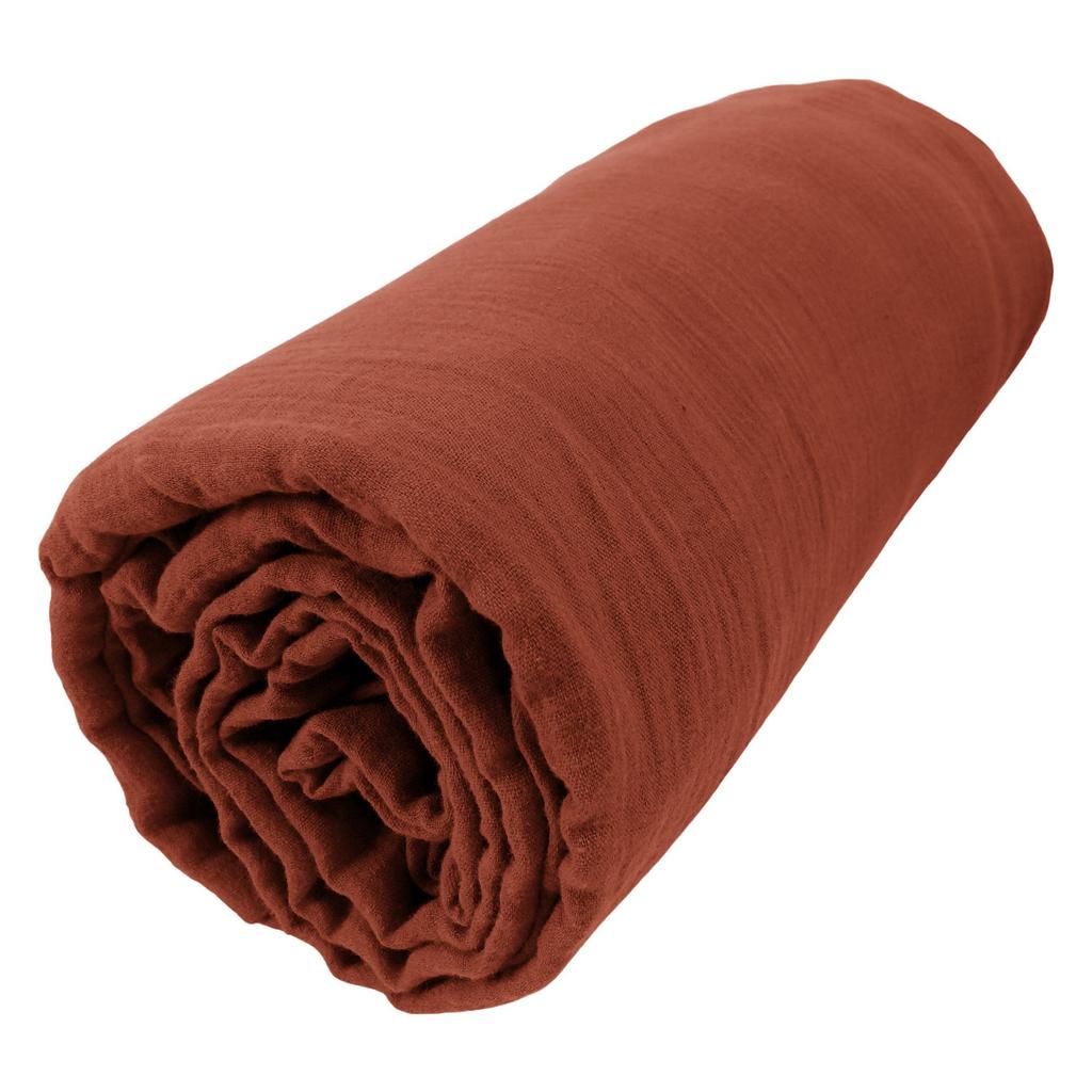 Fitted Sheet 90x190 Cm In Terracotta Cotton Gauze