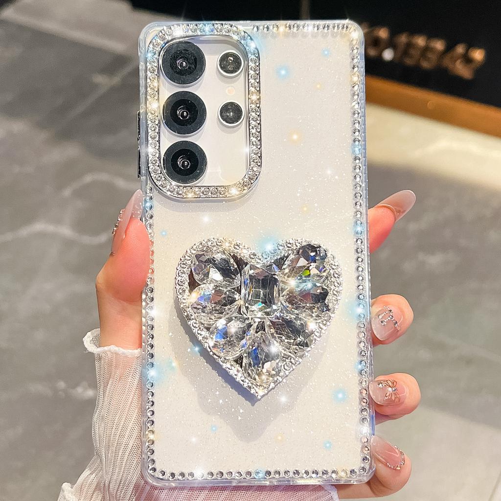 Gem Love Stand Is Suitable for Samsung S25 Ultra Mobile Case Flash Diamond S24 Flash Powder A56 Fashion A17