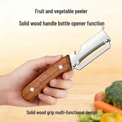 Multi-functional Wooden Handle Peeler & Grater: Ideal for Fruit, Potato, Melon, and Lettuce Peeling