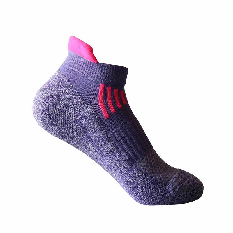 Women's Non-Slip Color Block Mesh Ankle Running Socks - Thick Terry Towel Bottom, Breathable for Outdoor Activities
