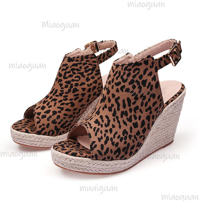 Sexy Leopard High Heel Sandals Women 2025 Summer Bohemia Buckle Chunky Platform WedgeSandals Beach Shoes Sandalias Mujer