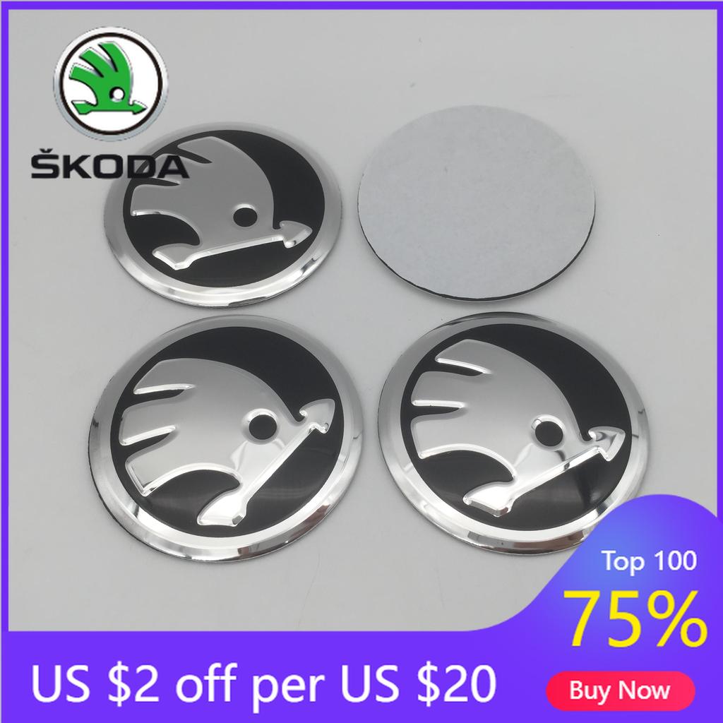 Autoaufkleber 2025 Neu 4 Stück 3D 56mm 60mm 65mm Für Skoda Autoemblem Radnaben-Mittelkappe Abzeichen Abdeckungen Aufkleber Decals Styling Zubehör