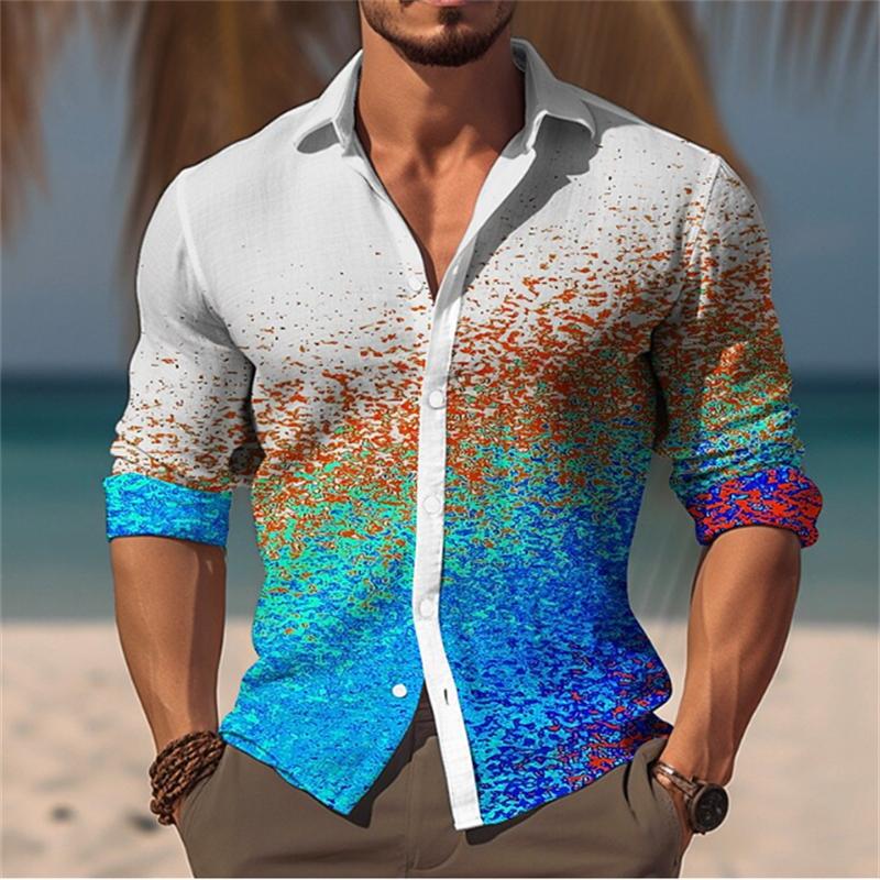Men's T-shirt Suit Button Shirt Half Splicing Trend Geometric Flower Clear Pattern Soft and Comfortable Shirt Clothing
