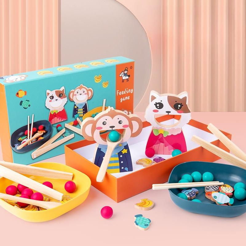 Children'S Play House Feeding Game Puzzle Early Education Baby Chopsticks Spoon Eating Training Parent-Child Board Game Wooden Toy