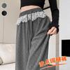 Spring/Summer 2026 Women's Casual Wide-Leg Pants with Lace Patchwork and Polka Dots, Elastic Waist, Slimming, Versatile and Straight Leg Fit.
