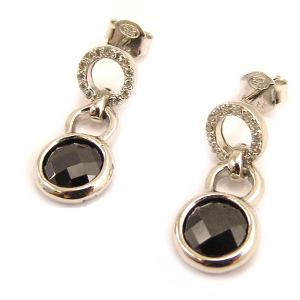 Les Trésors De Lily [L4655] - Silver Earrings 'Linda' Black White Silver (rhodium-plated) - 20x8 Mm