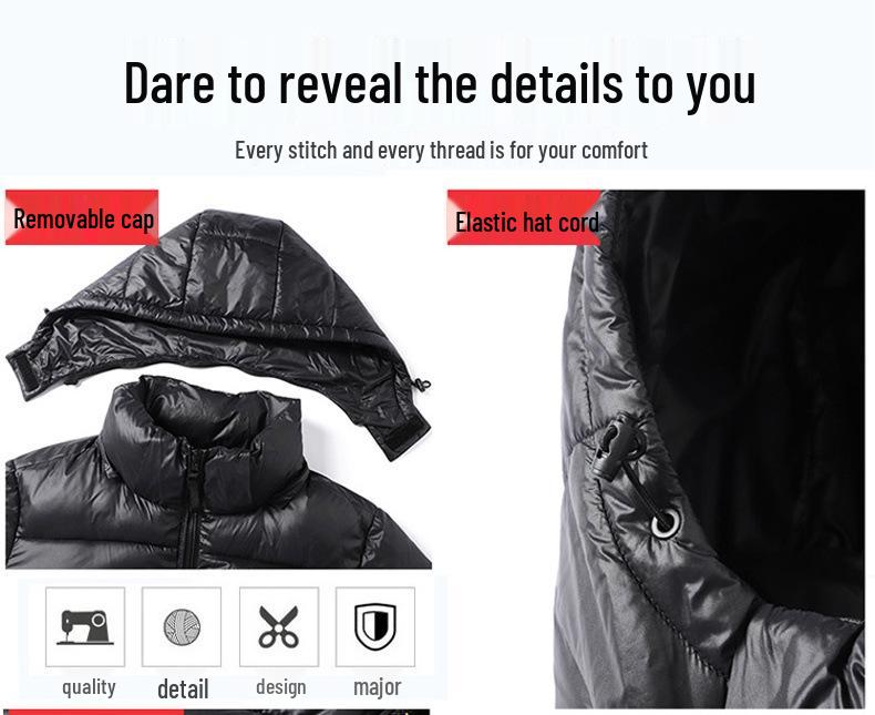 Men's High-End Black and Gold Cotton Hooded Winter Jacket – Warm, Thick, Windproof, Cold-Resistant Outerwear