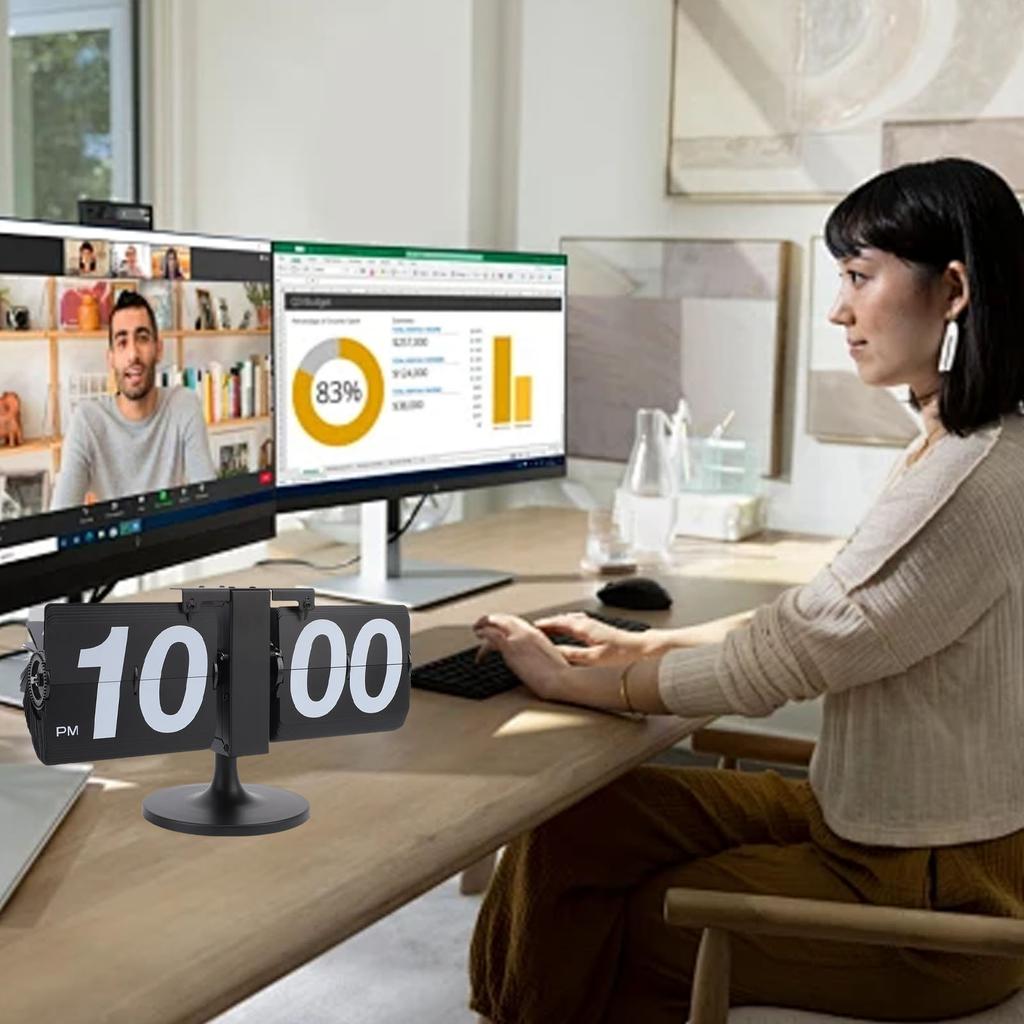 Desk Clock Mechanical Battery Powered 12 Hours Quiet Automatic Page Turning Clock with Extended Rod for Living Room