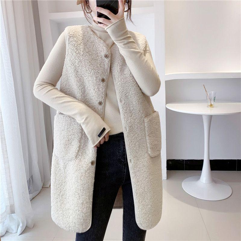 Spring and Autumn Mid-length Imitation Lamb Wool Ladies Vest Loose and Versatile Style Granular Fleece Vest Jacket