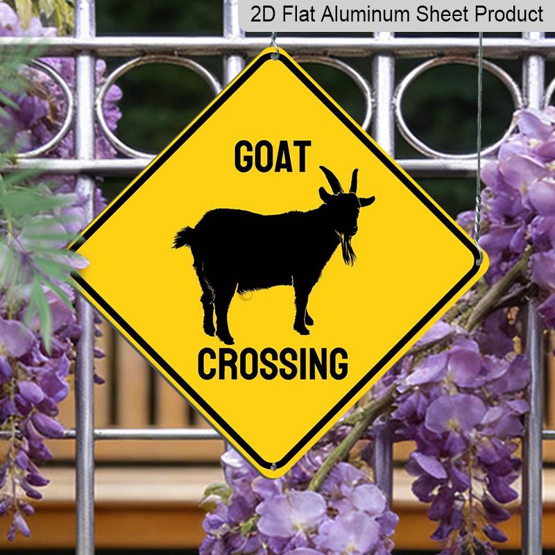 2D Flach 1 Stück, Ziegenüberquerung Diamant-Aluminiumschild - Metall-Warnschild, Rostfreie Farm- & Ranch-Dekoration für Auffahrt, Weide, Scheune, Ländlicher Hof