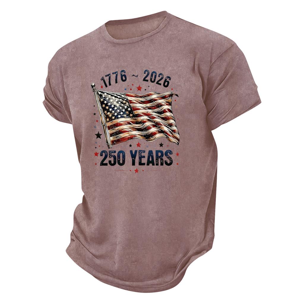 Men Crew Neck Short Sleeve T Shirt 250 Years 1776 2026 Flag Print Soft Lightweight Comfortable Fit Top