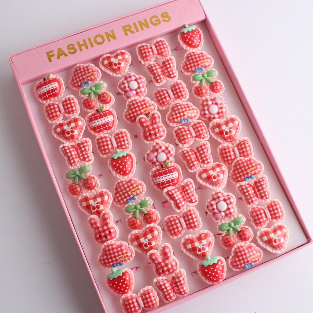 50Pcs Cartoon resin children's ring - Sweet flower ring - Gift box set finger ring - Party gift
