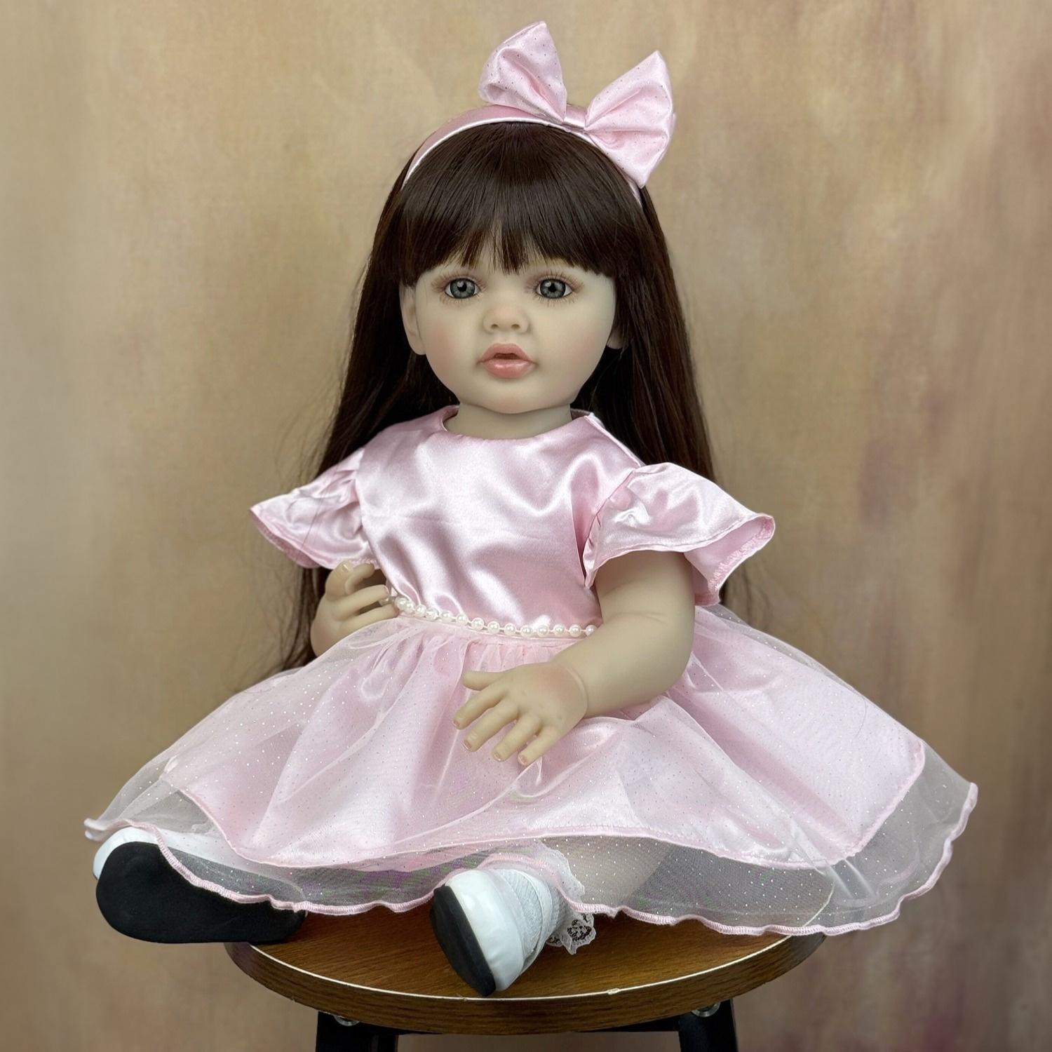 

BZDOLL 55 СМ Кукла Реборн Девочка с Полным Виниловым Телом, Нарядная, с Длинными Волосами, Принцесса, Малышка, Подарок на День Рождения, Игрушка для Ванны, Кукла Ручной Работы, Коллекционная Кукла vinyl body doll