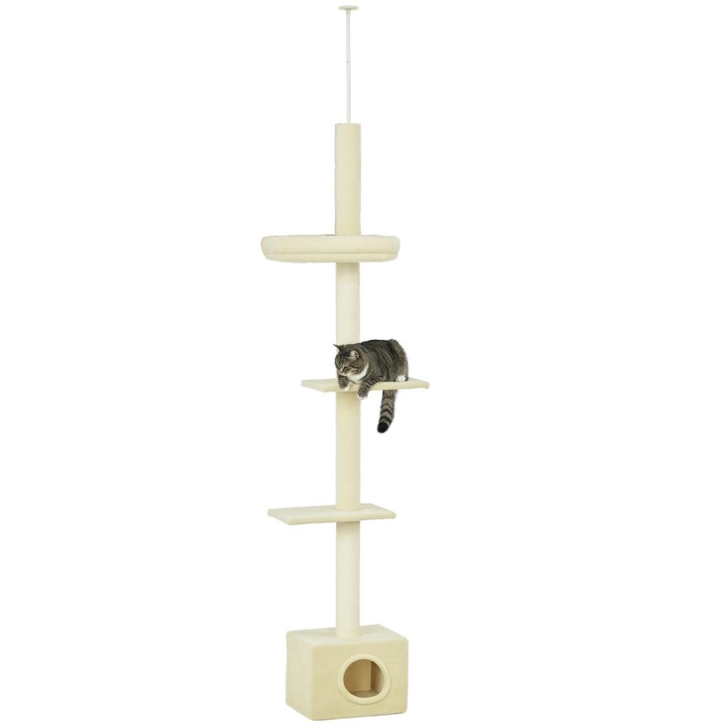 Cat Tree Scratching Post Adjustable Height Dim. 440L x 31D x 240 - 270H cm 4 Activity Levels with Condo