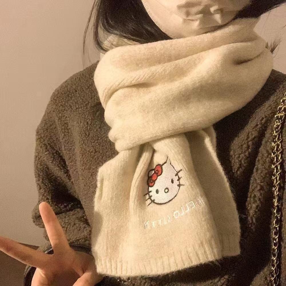 Knitted scarf winter thickened warm versatile wool cute kitten Japanese imitation skin-friendly knitted scarf