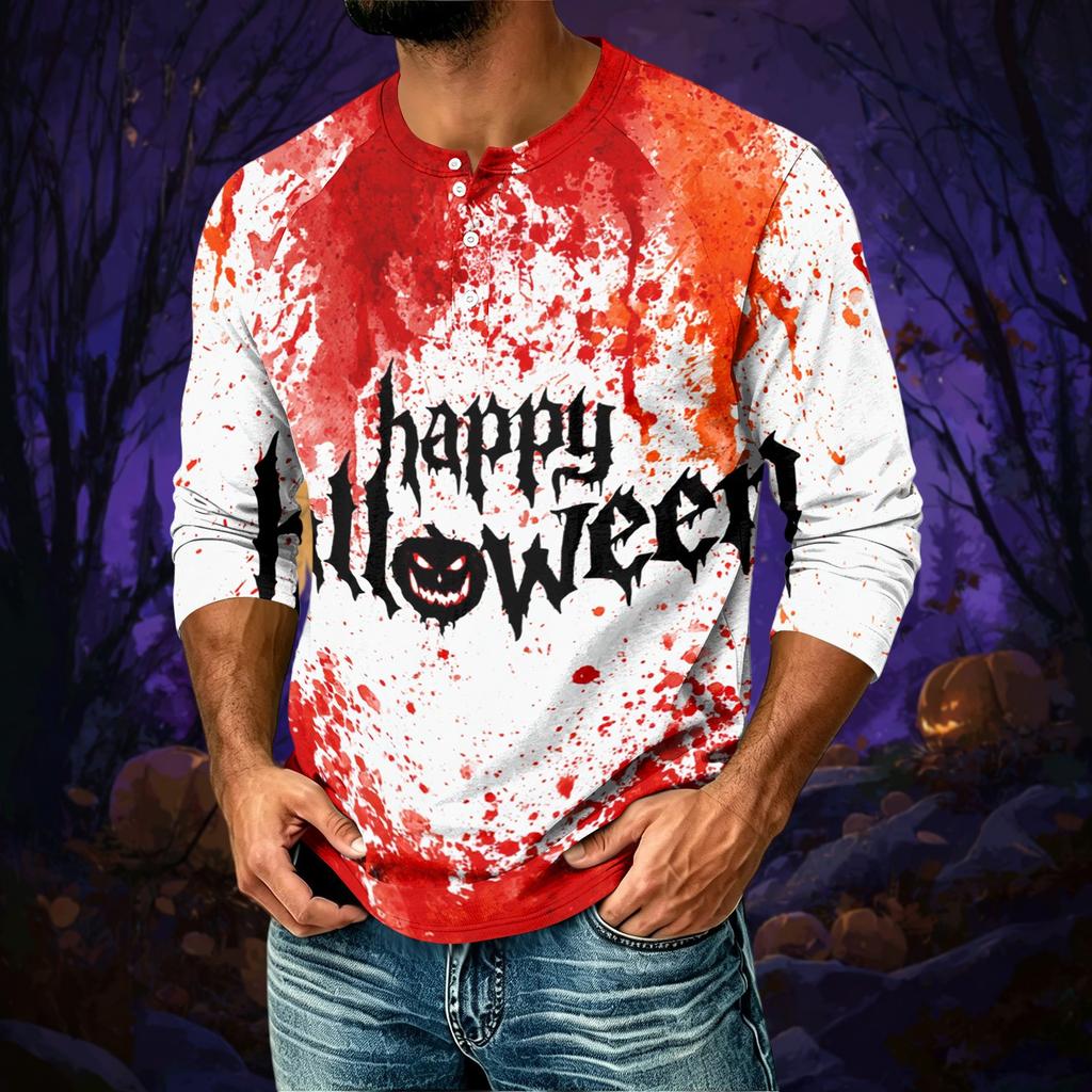 Men's Halloween Print Raglan 3/4 Sleeve Casual Shirt
