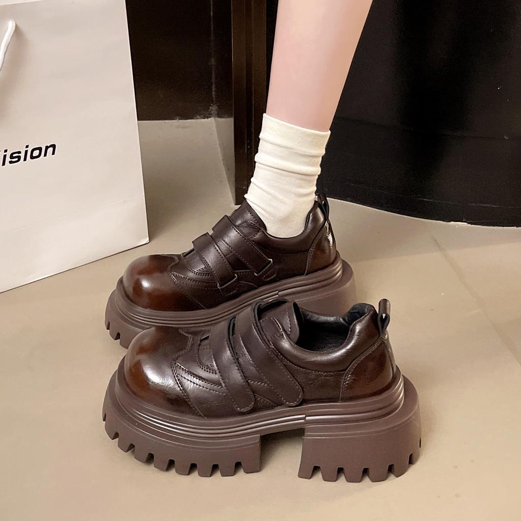 Japanese version 2025 autumn new retro style round head platform Velcro small leather shoes British style JK single shoes loafers