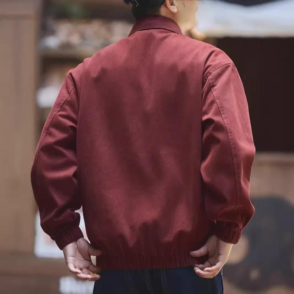 Green Deer Retro Harrington vīriešu sarkana ikdienas jaka rudenim/ziemai