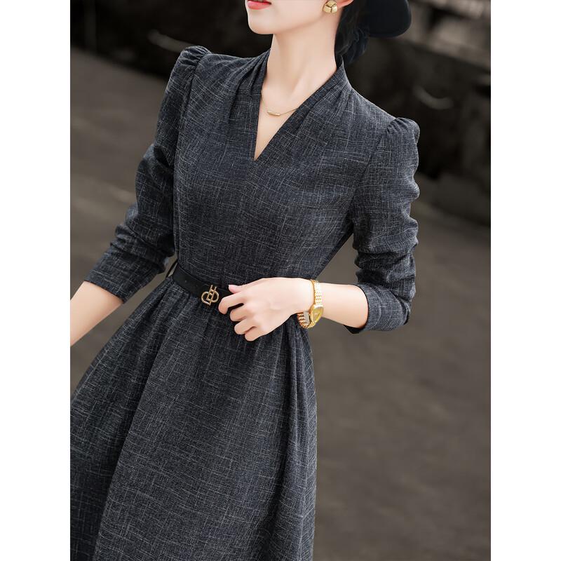 Lanseer Elegant V-Neck Long Sleeve Midi Dress