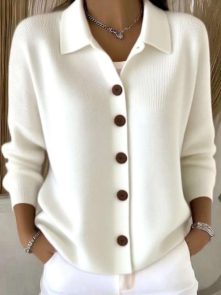 2026 Europäischer & Amerikanischer Damen Strick-Cardigan Pullover mit Revers – Einfaches Lässiges Mode-Design für Herbst & Winter