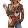 Women's Fashion Casual V-neck Pleated Christmas Long Sleeve Top