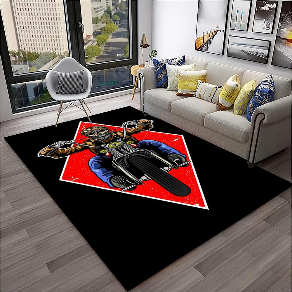3D Retro Motorrad Vintage Teppich für Zuhause Wohnzimmer Schlafzimmer Spielzimmer Sofa Fußmatte Dekor, Kinderteppich Rutschfeste Bodenmatte