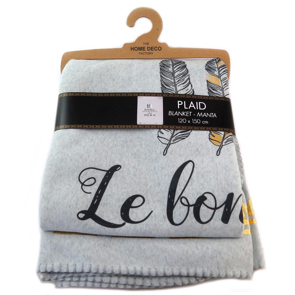 Les Trésors De Lily [P5785] - Ανοιχτό γκρι φλις κουβέρτα 'Messages' (Η ευτυχία δεν είναι προορισμός - είναι τρόπος ζωής) - 120x150 cm