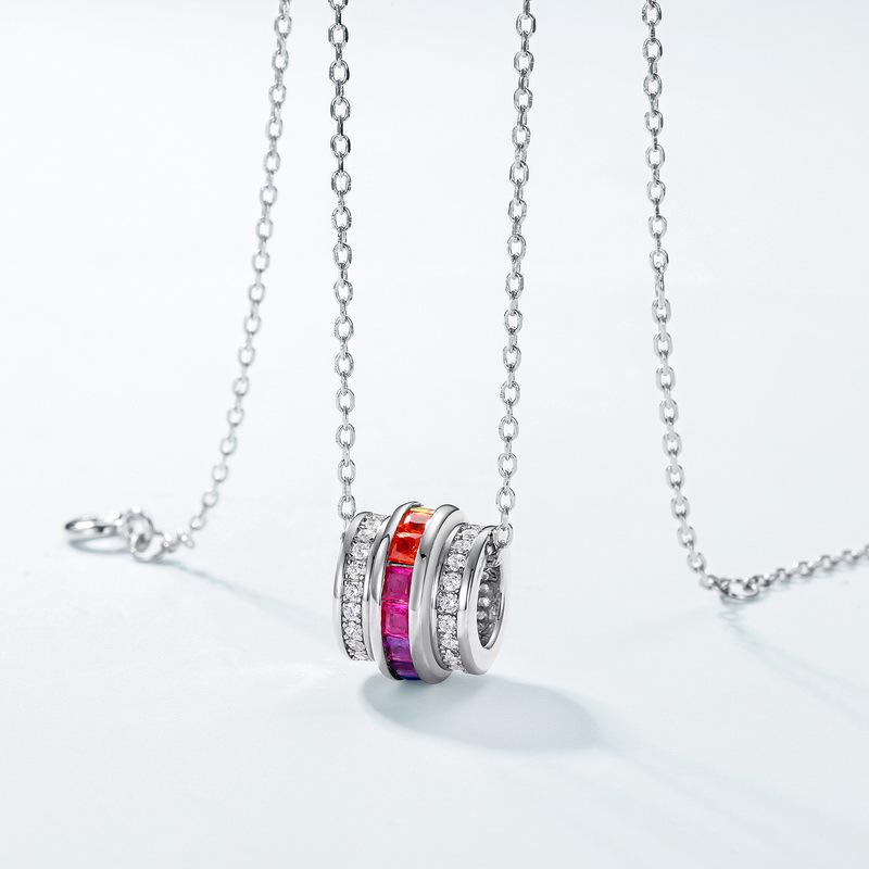 Rainbow Zircon Necklace - Women's S925 Silver Colored Gem Clavicle Chain European & American Fashion