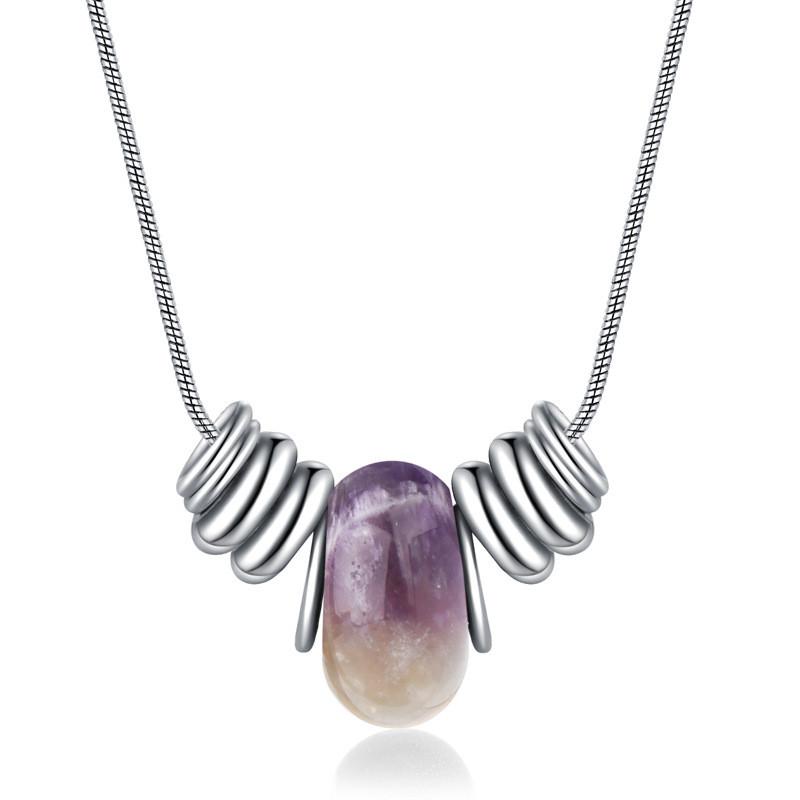 Natural Elegant Crystal Necklace For Women With Geometric Design And Titanium Steel Charm