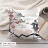 Japanese Pagoda Landscape Cushion Cover Soft Short Plush Pillow Cover Smooth Cozy Texture Aesthetic Cushion Case Home Decor