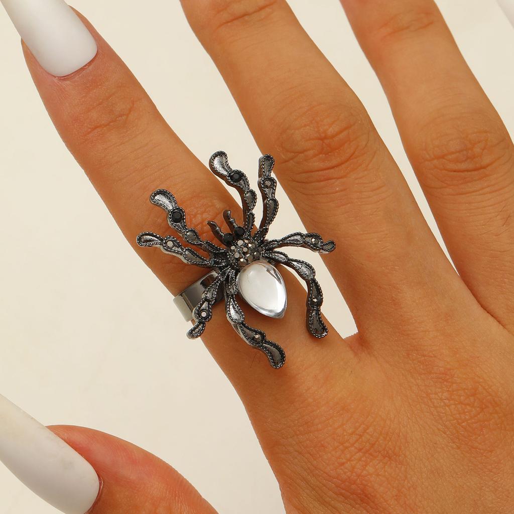 Gothic Red Crystal Spider Ring Neutral Exquisite Luxury Halloween Accessories Dark Style Zircon Inlaid Finger Ring Party Zircon