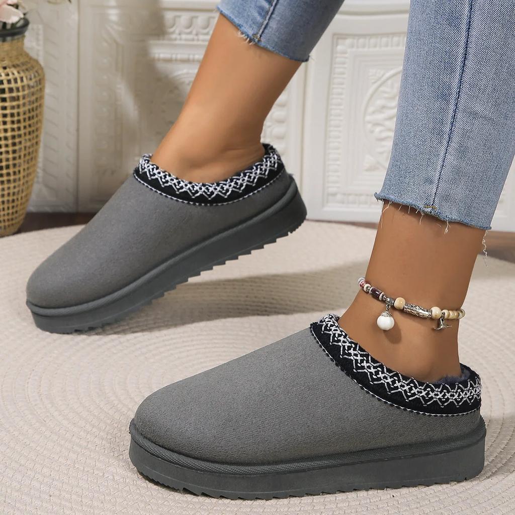Fashion Ethnic Style Women's Snow Boots Big Size Women's Shoes Thick Cotton Shoes with Artificial Short Plush and Wedge Heels