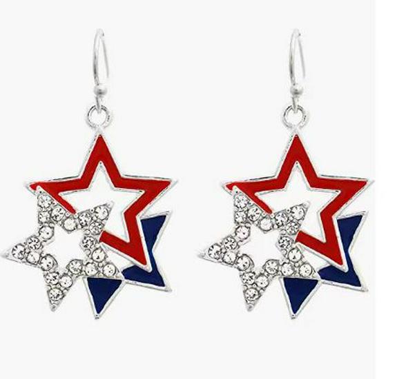 Cross-Border Independence Day Flag Hat Slippers & Heart Earrings in Red, White, Blue Stripes