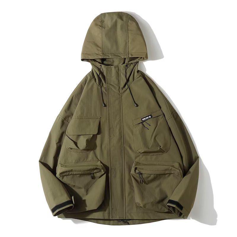 Men's Trendy Casual Waterproof Hooded Jacket - Autumn Mountain System, Loose Fit, Large Pockets, Solid Color.