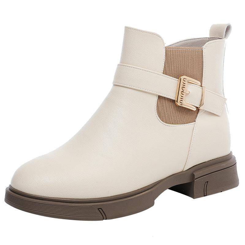 White short boots for women, new spring and autumn single boots, thick-soled Martin boots, cigarette boots, autumn and winter velvet Chelsea boots.