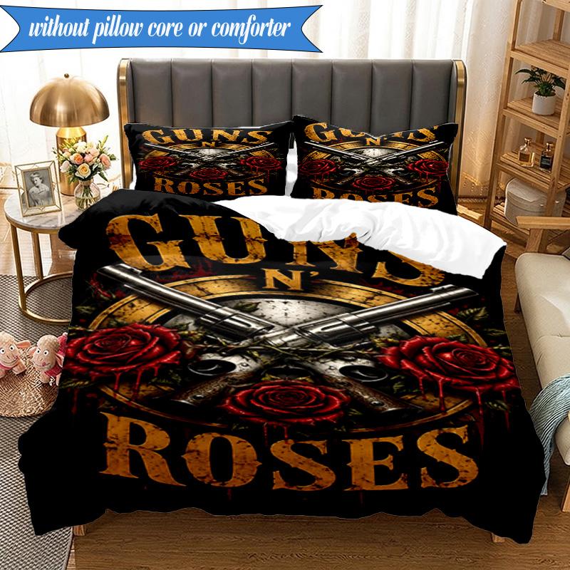 3PCS Guns rock band Artwork Bedding Set,Including 1pc Duvet Cover And 2pcs Pillowcases Perfect for Bedroom, Dormitory, Fan Christmas gift