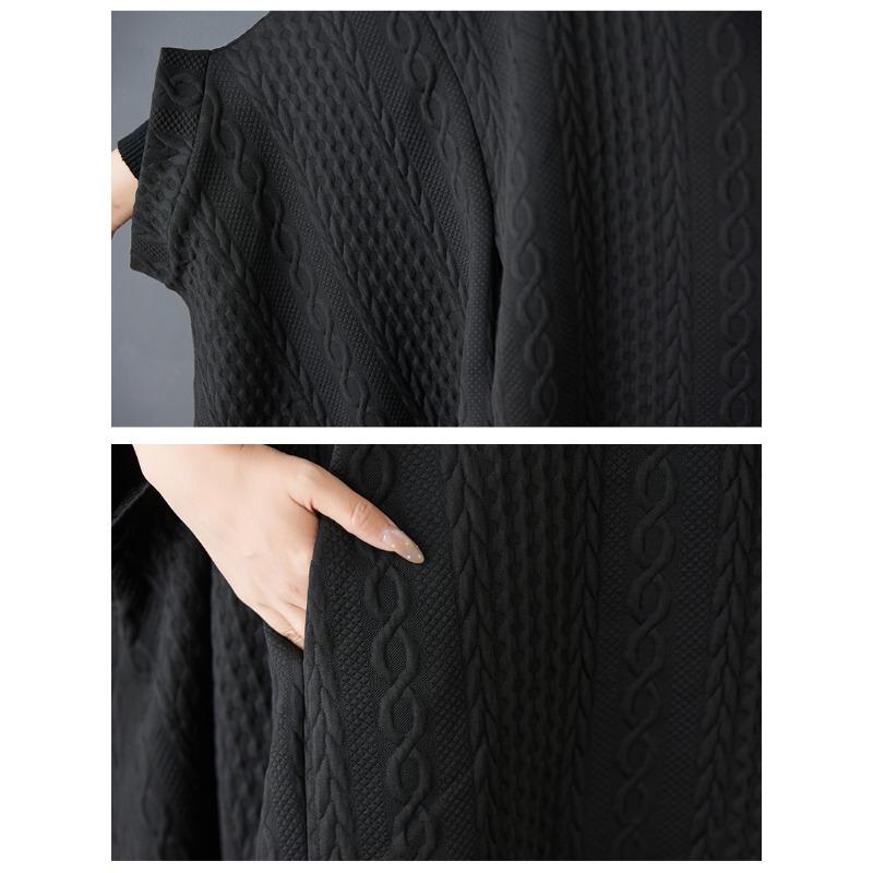 DIMANAF 2025 Podzim Zima Nadměrná velikost Košilové šaty Dámské Dlouhý rukáv Vintage Dámské Volné topy Pulovr Černá